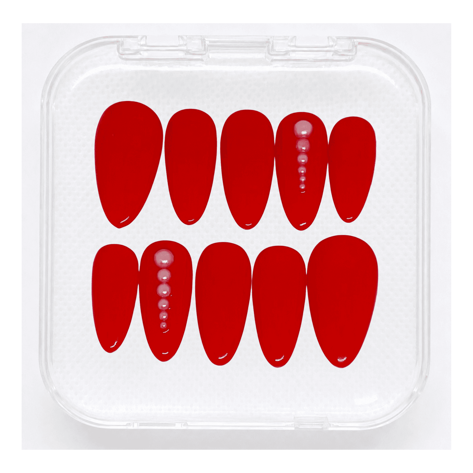 Glossy Red - Press-On Almond Rouge Vernis Brillant, Perles 3