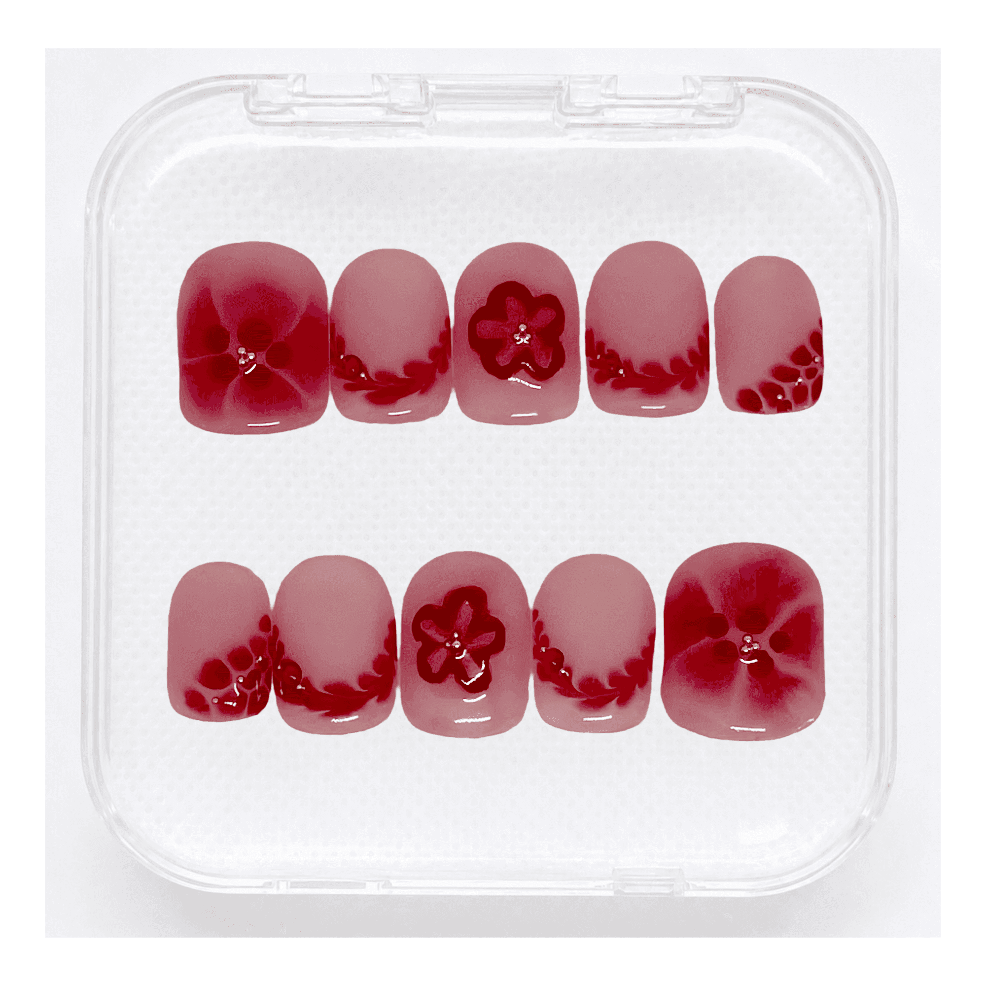 Blossom Heart - Press-On Square Rose, Fleurs Rouges Aquarelle 3