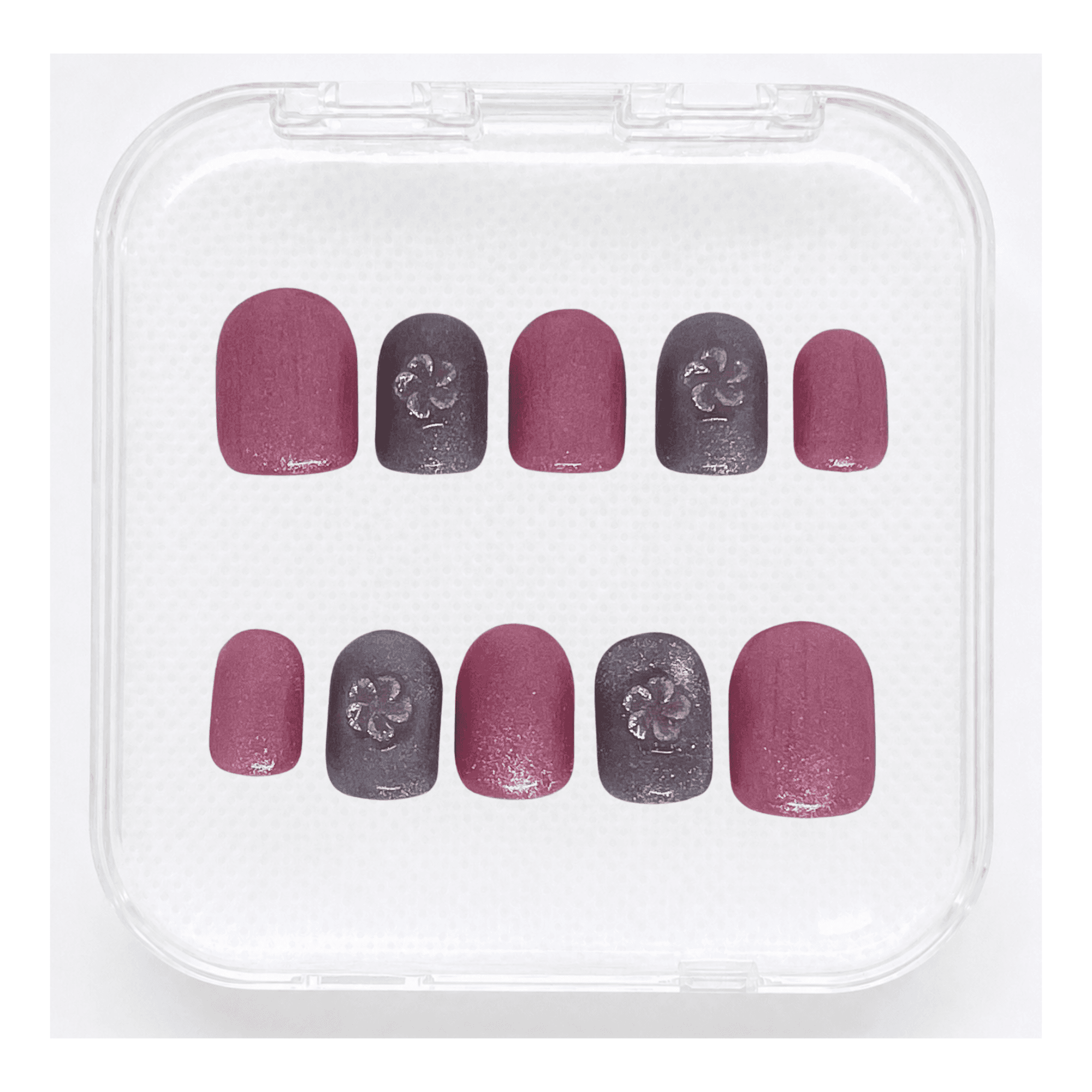 Galaxy Glow - Press-On Square Prune & Gris, Fleur Métallisée 3